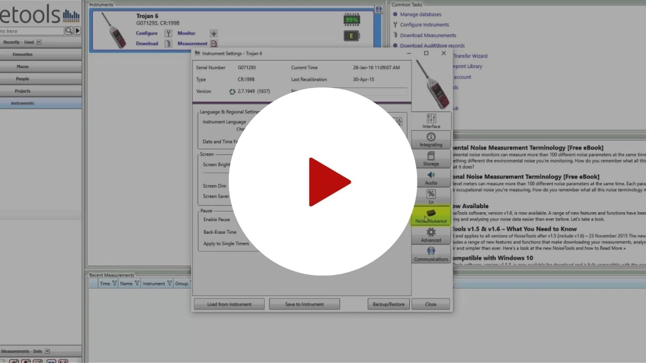 NoiseTools – Configuring Trojan Noise Nuisance Recorder